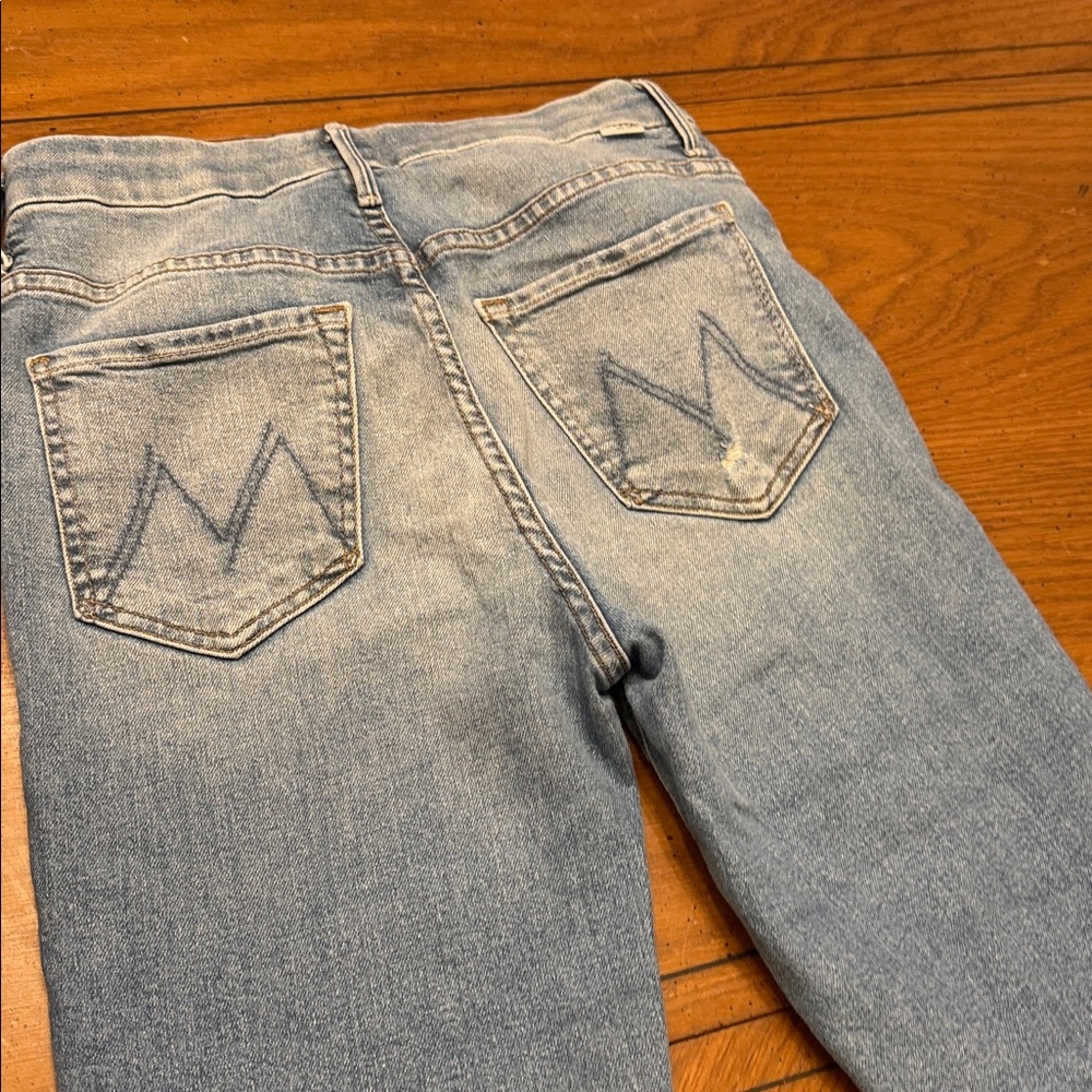 MOTHER Light Blue High Rise Cropped Ripped Jeans - Picture 8 of 11